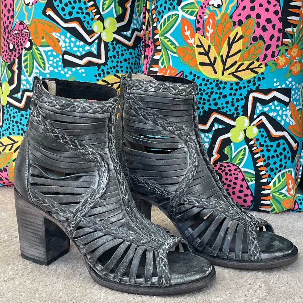 Freebird BELLA Laser Cut Peep Toe all Leather Short Boot